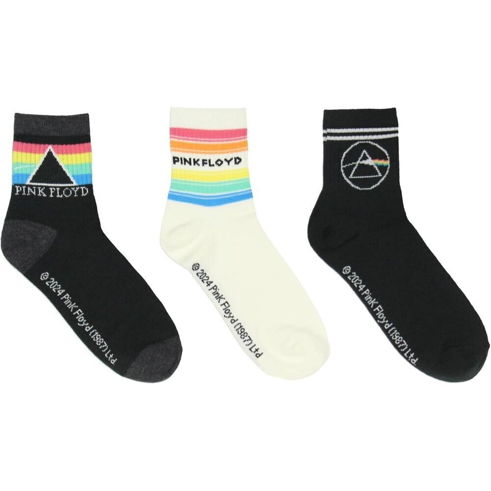 Pink Floyd Socks Women's 3-Pack Dark Side Of The Moon Rainbow Designs High Ankle